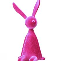 Artículo Conejo de Pascua sentado, flocado, rosa, 56 cm