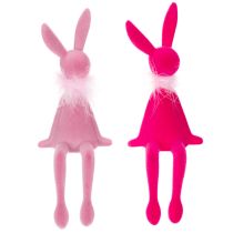 Artículo Figura de conejo de Pascua con boa de plumas, para colocar en estantería, figura decorativa de Pascua, 27 cm, 2 piezas