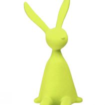Artículo Conejito de Pascua sentado en un estante, flocado, verde amarillento, 56 cm