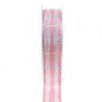 Karoband con mica rosa-plata 25mm 15m