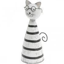 Gato con gafas, figura decorativa para colocar, figura de gato metal blanco y negro H16cm Ø7cm