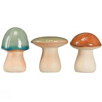 Artículo Decoración de setas de cerámica marrón verde azul decoración de otoño H6-7,5 cm 3 piezas