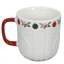 Artículo Taza navideña de cerámica con motivo de punto y decoración festiva 9cm - rojo-blanco 2ud