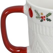 Artículo Taza navideña de cerámica con motivo de punto y decoración festiva 9cm - rojo-blanco 2ud