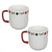 Artículo Taza navideña de cerámica con motivo de punto y decoración festiva 9cm - rojo-blanco 2ud