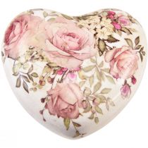 Artículo Corazón decorativo de cerámica con rosas loza para mesa 10,5cm