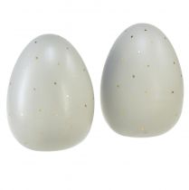 Artículo Decoración de huevos de Pascua de cerámica con puntos de oro gris Ø8cm H11cm 2ud