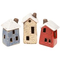 Artículo Decoración de Adviento de cerámica para casa, color crema, rojo y gris, 8,5/9,5 cm, 3 unidades