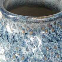 Artículo Jarrón de cerámica esmaltado azul y blanco aspecto trenzado H18,5cm