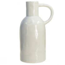 Artículo Jarrón de cerámica blanco para decoración en seco jarrón con asa Ø9cm H21cm