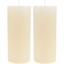 Artículo Elegantes velas de pilar de color blanco crema para decoración festiva, 85×200 mm, juego de 2