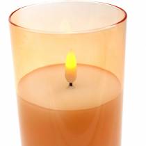 Vela LED en vaso cera real naranja Ø7.5cm H10cm
