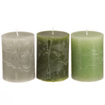 Artículo Velas verdes 3 colores diferentes pilares 60x80cm 12uds