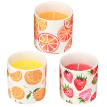 Artículo Velas de exterior de cerámica en maceta con forma de fruta de citronela, 7 cm de alto, 3 unidades