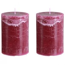 Artículo Velas de pilar teñidas, estilo Berry, 85x120 mm, juego de 2, rojas, decorativas