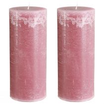 Artículo Velas de pilar rosas, aspecto mármol rosa antiguo, 85 × 200 mm, juego de 2, para decoración y regalo
