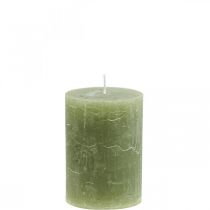 Artículo Velas de color liso velas de pilar verde oliva 70×100mm 4 piezas