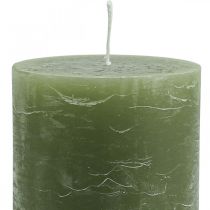 Artículo Velas de colores sólidos velas de pilar verde oliva 85×150mm 2pcs