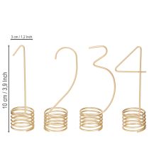 Artículo Adorno de velas con números del Adviento del 1 al 4, metal dorado mate, 10 cm de alto, 4 unidades