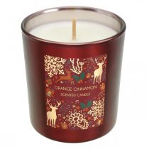 Vela perfumada Navidad naranja, canela vela vidrio rojo Ø7/ H8cm