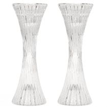 Artículo Portavelas de cristal transparente con ranuras para velas H20cm 2 piezas