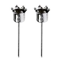 Portavelas corona plata Ø3cm H12,5cm 4 piezas