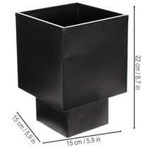 Artículo Maceta cúbica negra con base, moderna, 22 cm