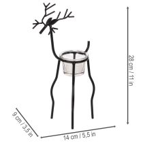 Artículo Portavelas con forma de reno y vaso para vela pequeña, 28 cm.