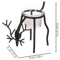 Artículo Portavelas con forma de reno y vaso para vela pequeña, 15 cm.