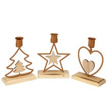 Artículo Velas candelabro estrella corazón abeto marrón H16.5cm surtido 3pcs