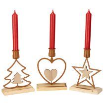 Artículo Velas candelabro estrella corazón abeto marrón H16.5cm surtido 3pcs