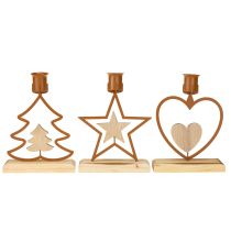 Artículo Velas candelabro estrella corazón abeto marrón H16.5cm surtido 3pcs