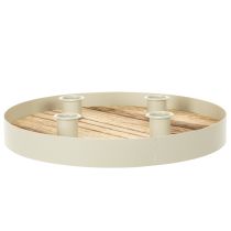 Artículo Portavelas para cuatro velas cónicas, bandeja redonda de madera, 25 cm.