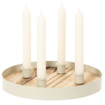 Artículo Portavelas para cuatro velas cónicas, bandeja redonda de madera, 25 cm.