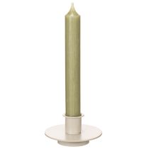 Artículo Portavelas metálico color beige mate, pequeño para velas cónicas, 8 cm, 3 unidades.