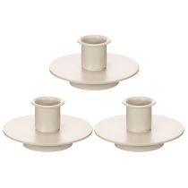 Artículo Portavelas metálico color beige mate, pequeño para velas cónicas, 8 cm, 3 unidades.