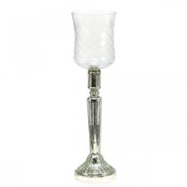 Artículo Linterna Candelabro de cristal aspecto envejecido plata Ø11,5cm H42,5cm