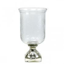 Farol de cristal con base aspecto envejecido plata Ø17cm H31.5cm