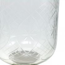 Farol de cristal con base aspecto envejecido plata Ø17cm H31.5cm