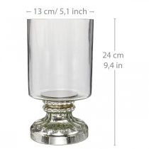 Linterna de cristal vela de cristal aspecto envejecido plata Ø13cm H24cm