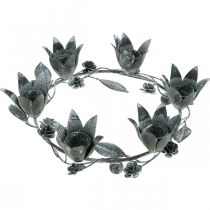 Artículo Candelabro flor anillo metal Ø23cmH7cm gris