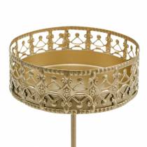 Artículo Portavelas florales para enchufar dorado Ø7,4cm H12,5cm 4 piezas aspecto antiguo