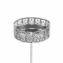 Artículo Portavelas de filigrana para enchufar en plata Ø6,4cm H12,5cm 4 piezas aspecto antiguo