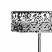 Artículo Portavelas de filigrana para enchufar en plata Ø6,4cm H12,5cm 4 piezas aspecto antiguo