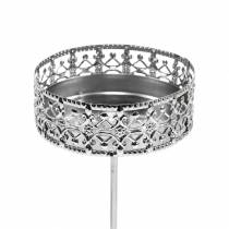 Artículo Portavelas florales para enchufar en plata Ø7,4cm H12,5cm aspecto antiguo 4 piezas