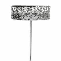 Artículo Portavelas florales para enchufar en plata Ø7,4cm H12,5cm aspecto antiguo 4 piezas