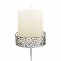 Artículo Portavelas florales para enchufar en plata Ø7,4cm H12,5cm aspecto antiguo 4 piezas