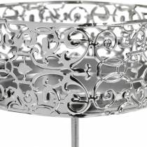 Artículo Portavelas florales para enchufar en plata Ø8,8cm H13,7cm 4 piezas aspecto antiguo