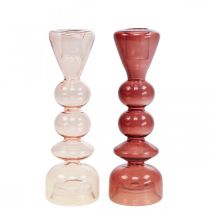 Artículo Candelero de cristal rosa/rosa Ø5-6cm H19cm 2pcs