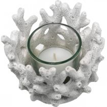 Farol con cristal en diseño coral decoración marítima blanco artificial Ø9,5cm